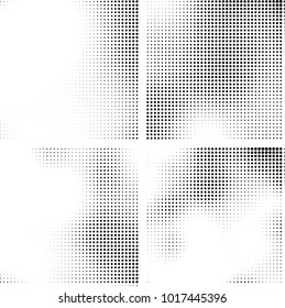 Halftone vector black white. Abstract pattern of dots on a white background. Collection of four textures for printing on business cards, labels, posters, badges and design your own