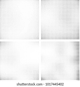 Halftone vector black white. Abstract pattern of dots on a white background. Collection of four textures for printing on business cards, labels, posters, badges and design your own