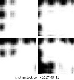 Halftone vector black white. Abstract pattern of dots on a white background. Collection of four textures for printing on business cards, labels, posters, badges and design your own