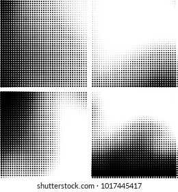 Halftone vector black white. Abstract pattern of dots on a white background. Collection of four textures for printing on business cards, labels, posters, badges and design your own
