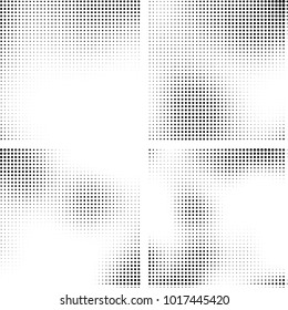 Halftone vector black white. Abstract pattern of dots on a white background. Collection of four textures for printing on business cards, labels, posters, badges and design your own
