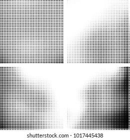 Halftone vector black white. Abstract pattern of dots on a white background. Collection of four textures for printing on business cards, labels, posters, badges and design your own
