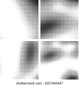Halftone vector black white. Abstract pattern of dots on a white background. Collection of four textures for printing on business cards, labels, posters, badges and design your own
