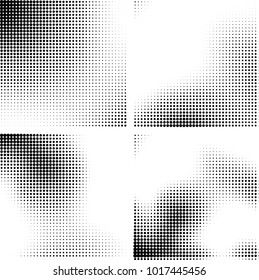 Halftone vector black white. Abstract pattern of dots on a white background. Collection of four textures for printing on business cards, labels, posters, badges and design your own