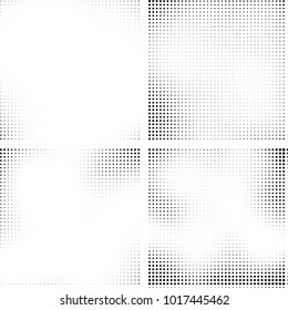 Halftone vector black white. Abstract pattern of dots on a white background. Collection of four textures for printing on business cards, labels, posters, badges and design your own