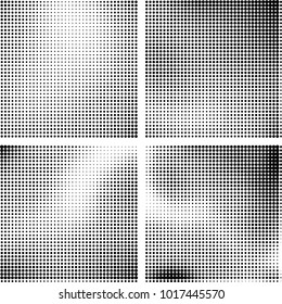 Halftone vector black white. Abstract pattern of dots on a white background. Collection of four textures for printing on business cards, labels, posters, badges and design your own