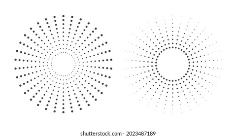 Halftone vector circle frame dots. Inward and outward gradient. Flat vector illustration isolated on white background.