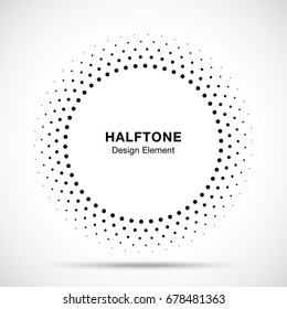 Halftone vector circle frame dots logo emblem, design element for medical, treatment, cosmetic. Round border Icon using halftone circle dots raster texture.