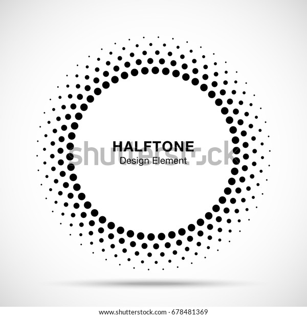 Halftone vector circle frame dots logo\
emblem, design element for medical, treatment, cosmetic. Round\
border Icon using halftone circle dots raster\
texture.