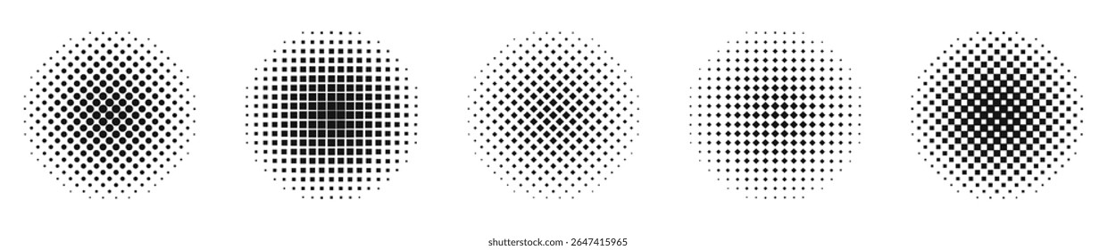 Halftone vector circle set. Dotted comic style element. Halftone circular pattern.