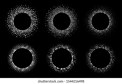Halftone vector circular dotted frames set. Circle dots isolated on the white background. Logo design element for medical, treatment, cosmetic. Round border using halftone circle dots texture.