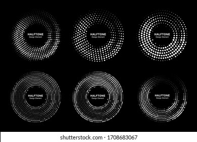 Halftone vector circular dotted frames set. Circle dots isolated on the white background. Logo design element for medical, treatment, cosmetic. Round border using halftone circle dots texture.