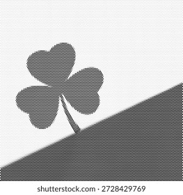 Halbtonvektor eines Kleeblattes mit einem gegossenen Schatten, der Naturwachstum, Glückssymbole und botanische Branding-Elemente darstellt. Ideal für irische Kulturerbe-Designs, Frühjahrsaktionen und umweltfreundliches Branding.