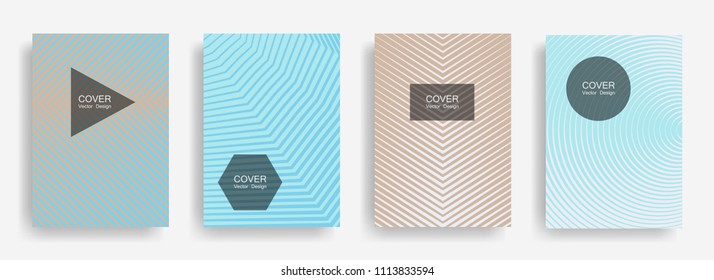 Halftone Vektorgrafik-Titelvorlage mit Linien, Dreieck-Kreis Hexagon-Titelplätze. Vektorgrafik-Journal-Design geometrischer Hintergrund-Set. Futuristische Halftone Linien Hipster Banner Abstrakte Sammlung.