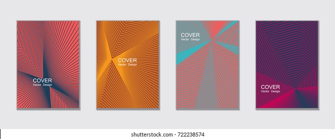 Halftone vector cover template with lines. Tech background, title places. Vector journal design covers geometric shape background set, halftone lines hipster pattern abstract collection.