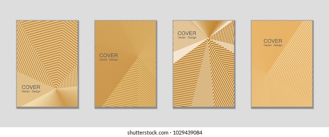 Halftone vector cover templates set with lines graphics. Tech journal design, geometric shape vector background set, trendy halftone lines hipster pattern abstract covers collection. Flat composition.