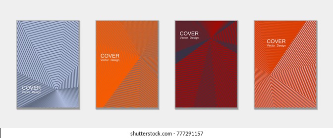 Modelos de capa vetorial de meio-tom definidos com gráficos de linhas. Design de revista Tech, conjunto de fundo vetorial de forma geométrica, linhas de meio-tom moderno padrão hipster capas coleção abstrata. Composição plana.