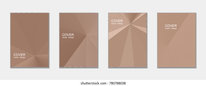 Halftone vector cover templates set with lines graphics. Tech journal design, geometric shape vector background set, trendy halftone lines hipster pattern abstract covers collection. Flat composition.