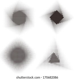 Halftone vector design elements. Abstract digital  triangle, square, hexagonal, round label (dotted design series) .You can use to enhance your slogan. 