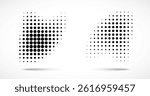 Halftone Vector Dots Curved Gradient Pattern Background. Curve Dotted Spots using Halftone Circle Dot Texture. Vector Shape Half Tone. Abstract Logo Design Element.