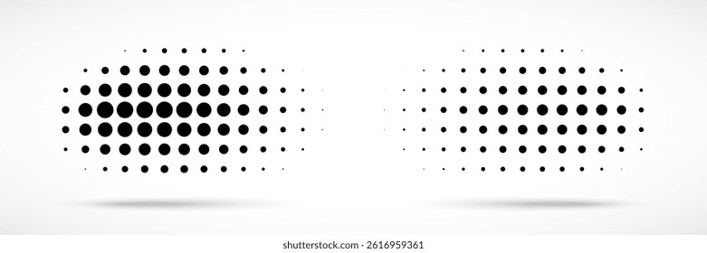 Halftone Vector Dots Curved Gradient Pattern Background. Curve Dotted Spots using Halftone Circle Dot Texture. Vector Shape Half Tone. Abstract Logo Design Element.