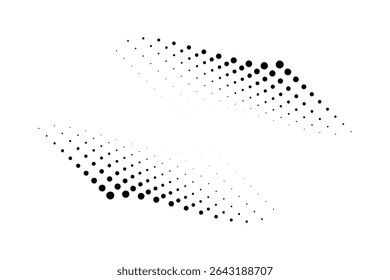 Conjunto de fondos de patrón de degradado curvado de puntos de Vector semitono. Curva puntos con textura de punto circular de semitono. Forma de Vector Medio Tono. Elemento de diseño de logotipo Abstractas.
