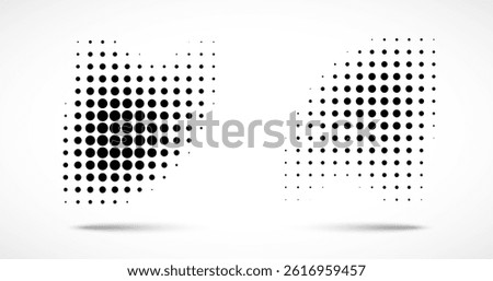 Halftone Vector Dots Curved Gradient Pattern Background. Curve Dotted Spots using Halftone Circle Dot Texture. Vector Shape Half Tone. Abstract Logo Design Element.