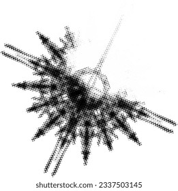 Halftone vector dotted mandala with a train of shapeless shadows and penumbra with a highlighted upper sector. Shear simulation, fuzzy, defocused image. 