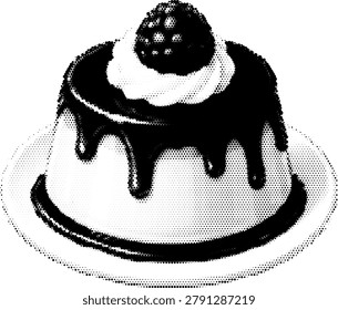 Halftone vector dotted retro grunge transparent dessert delight with berry topping
