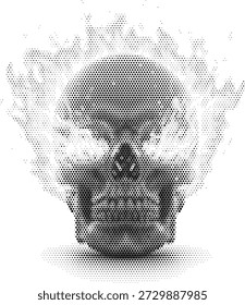 Halbtonvektor flammende Schädel Illustration für Biker Tattoo und Horror Design Themen