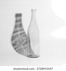 Halftone vector of a glass bottle with a realistic shadow, suitable for beverage product packaging and modern glass mockup designs.