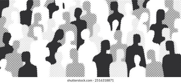 Halftone vector illustration of an abstract crowd of people.