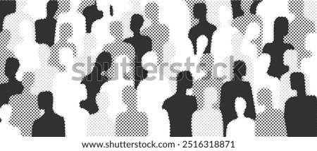 Halftone vector illustration of an abstract crowd of people.