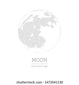 Halftone vector illustration of full moon. Minimalistic stipple silhouette on white background. Silver dotted satellite isolated on light backdrop. Easy to add and edit. For icon, logo, branding