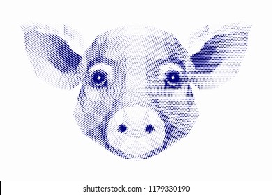 Halftone vector illustration of Pig, Symbol of 2019 year