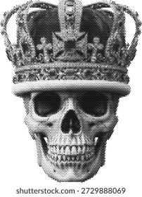 Calavera del rey del Vector del semitono con la corona para el arte del tatuaje y los diseños góticos de la Regalías