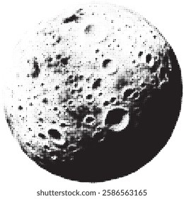 Halftone vector moon planet - vintage collage element, Collage design paper sticker in trendy retro 90s magazine style.