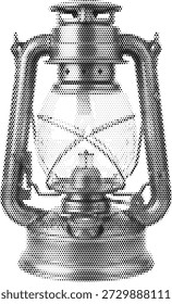 Halftone vector oil lantern lamp for camping vintage and light design concepts