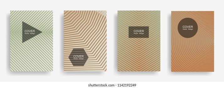 Halftone vector report template with lines, triangle circle hexagon title places. Vector journal design geometric shape background set. Creative halftone lines hipster pattern abstract collection.