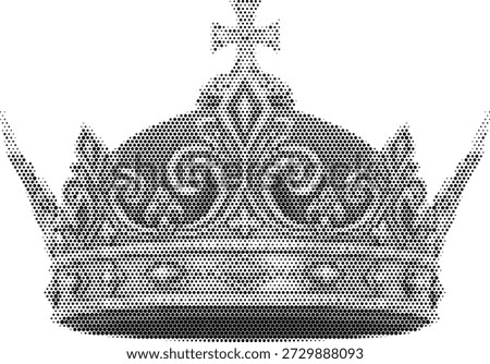 Halftone vector royal crown illustration for king queen and luxury authority designs