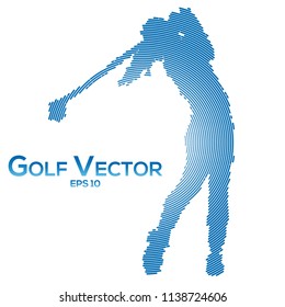 Halftone Vector Silhouette Of A Female Golfer.