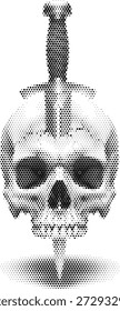 Calavera de Vector de semitono con espada para la muerte pirata y diseños de tatuaje de guerrero