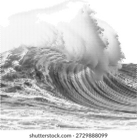 Vector de medio tono que salpica la ola del océano para los deportes acuáticos del surf y los diseños de la naturaleza