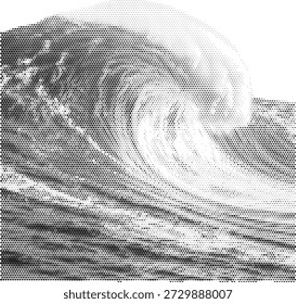 Halftone vector surfing wave tube for ocean sport and summer beach design themes