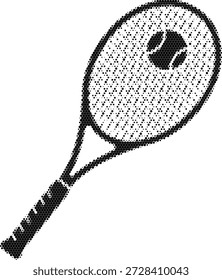Vector semitono de una raqueta de tenis, perfecto para tiendas de equipamiento deportivo, marca de torneos de tenis y carteles de competición deportiva.
