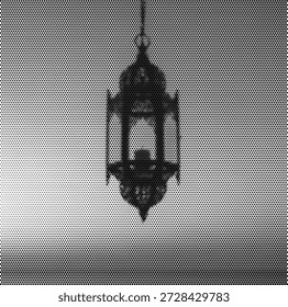 Vector semitono de una linterna colgante tradicional (Fanos), ideal para el Ramadán Kareem, la cultura islámica y las decoraciones festivas de vacaciones. Perfecto para saludos de Eid Mubarak, decoraciones de mezquitas y eventos temáticos de Oriente Medio.