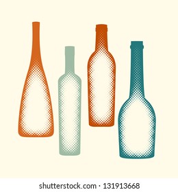 Halftone vector wine bottle elements. Abstract digital blob (dotted design series)
