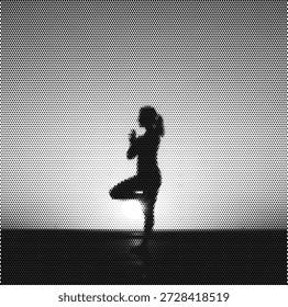 Vector semitono de una pose de yoga, ideal para la marca del centro de bienestar, carteles de meditación y gráficos de conciencia de salud mental.