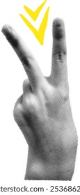 Halftone Victory Hand Sign Vector Illustration
