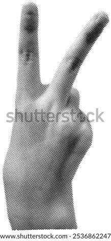 Halftone Victory Hand Sign Vector Illustration